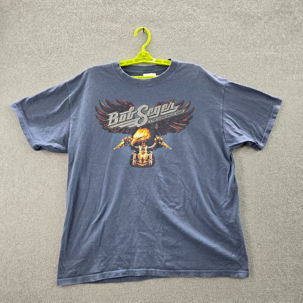VINTAGE Bob Seger Men Shirt XL Blue Eagle Band North American Tour Y2K